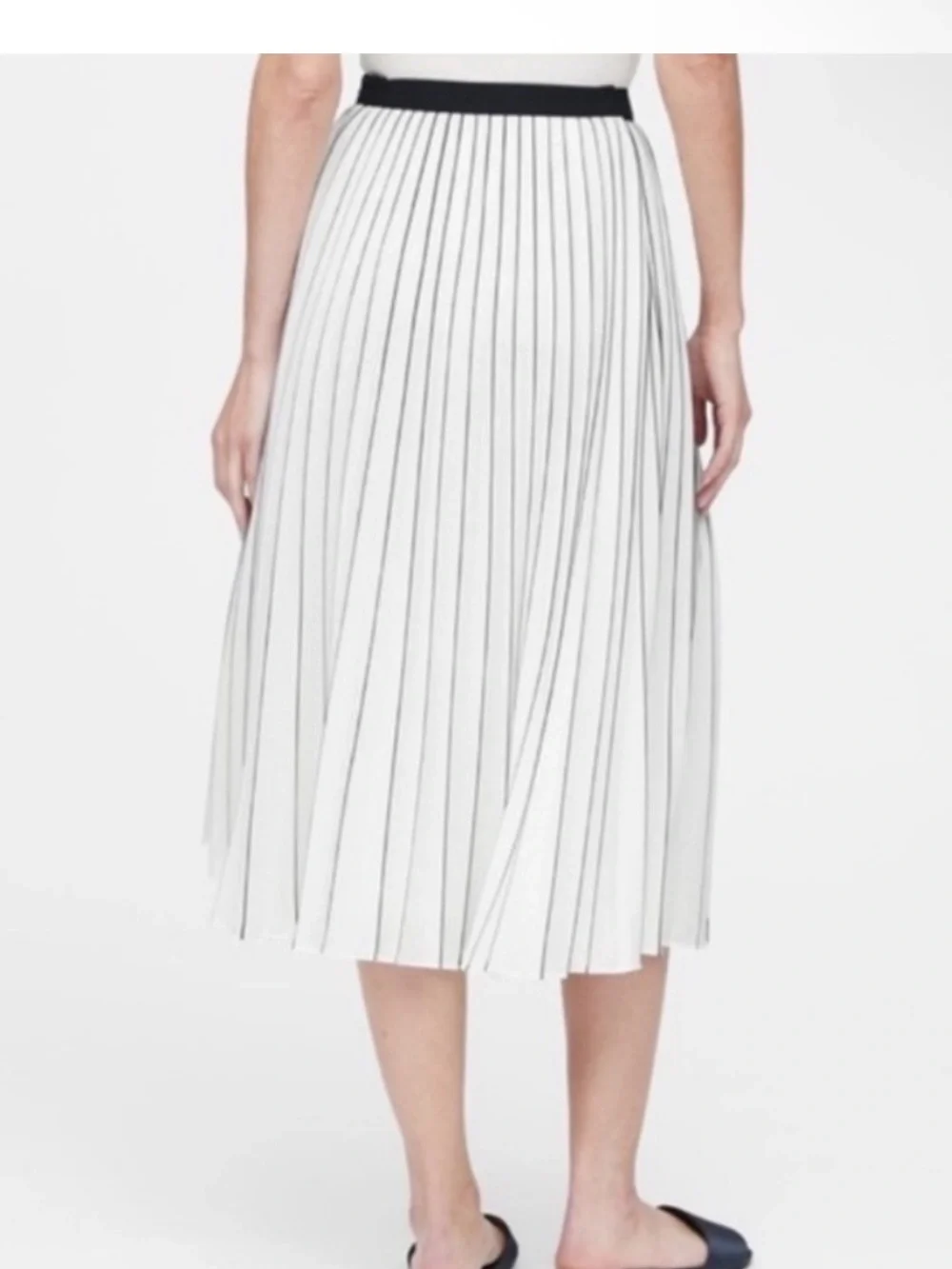 Banana Republic 8 Navy White Stripe Pleated Midi Skirt